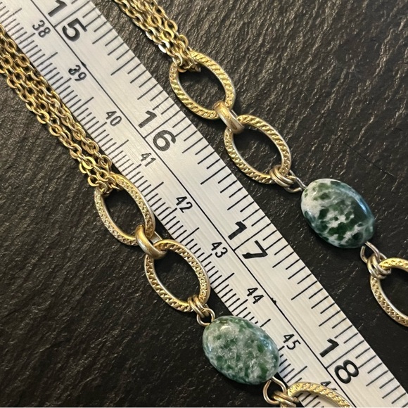 Semi Precious Green Jasper Multi Stone Gold Tone Chain Necklace - Picture 6 of 12